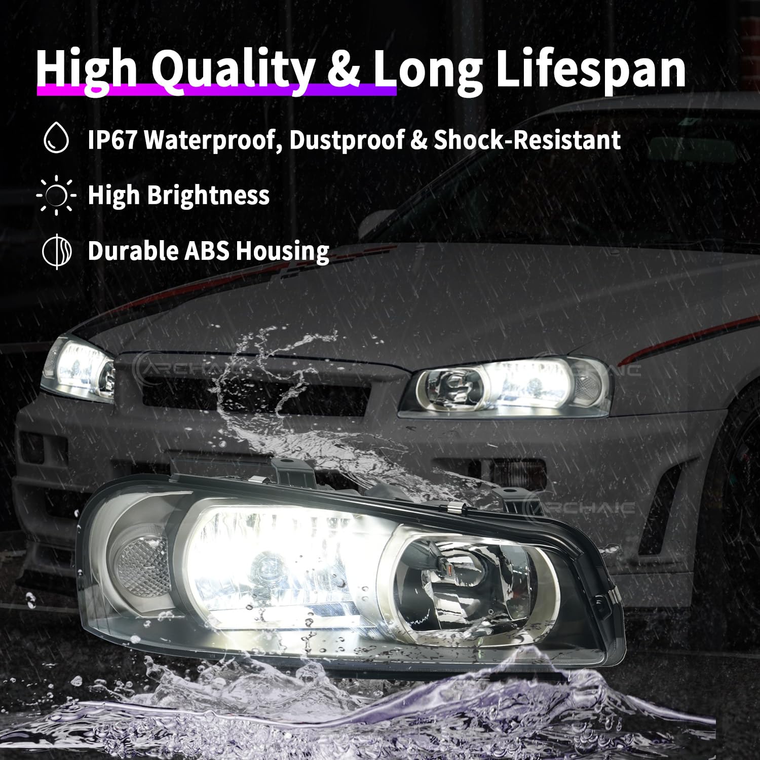 Amazon | Archaic製 日産 スカイライン R34 用 LED ヘッドライト E